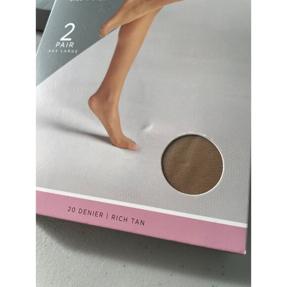 Silk Impressions Light Support Sheer XXXL Rich Tan 2 Pair 20 Denier Nylon NEW - Picture 5 of 6